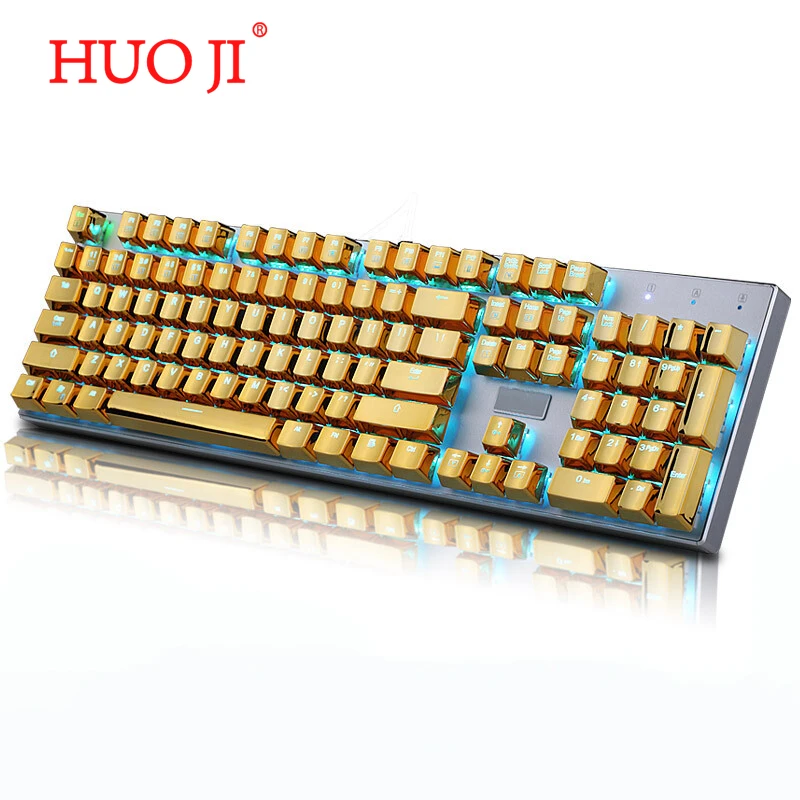 HUOJI transparent mechanical keyboard keycap metal plating gold color keycap game custom 104 key set