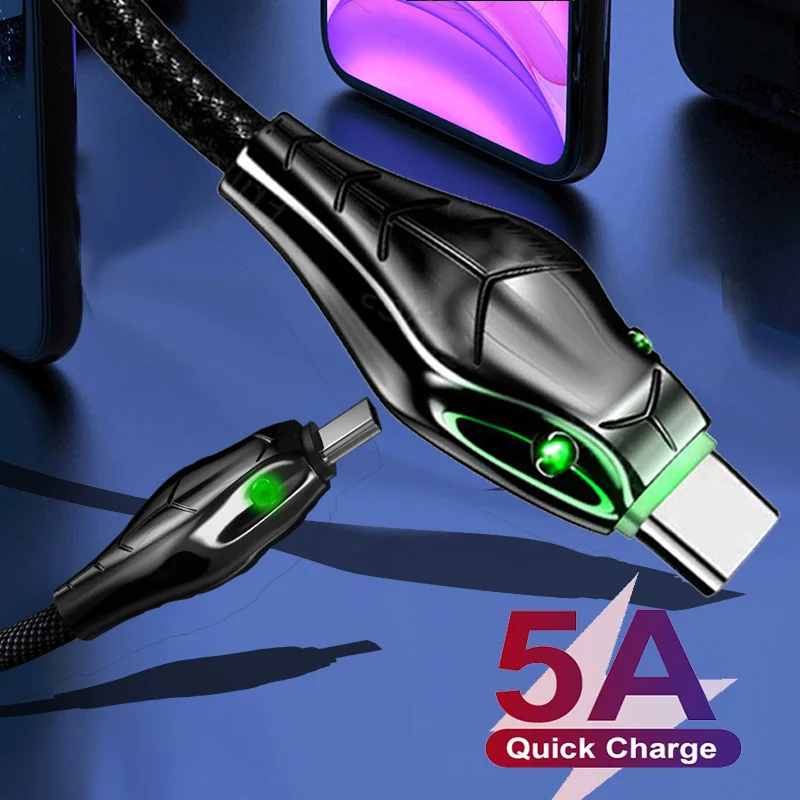 

Кабель зарядный Micro USB Type-C, 5 А, нейлоновый, с поддержкой быстрой зарядки