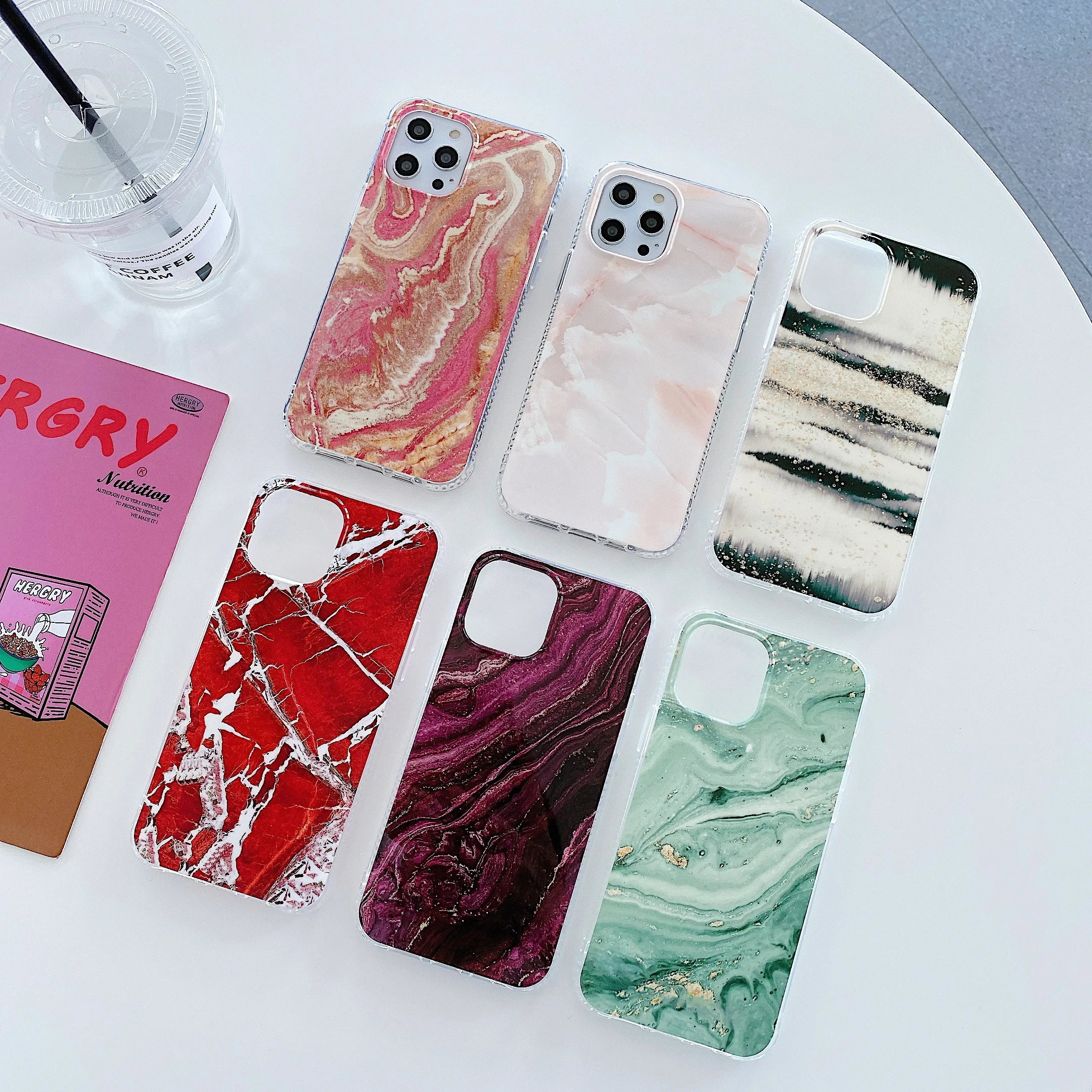 

Shockproof Colors Protection Phone Case For Samsung Galaxy S21 Ultra Plus Fashion Vintage Marbling Transparent Button PTU Cover