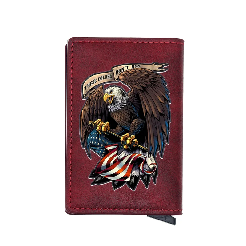 

Vintage Brown American flag Eagle Digital Printing Card Holder Wallet Charm Men Women Leather Aluminium Small Purse