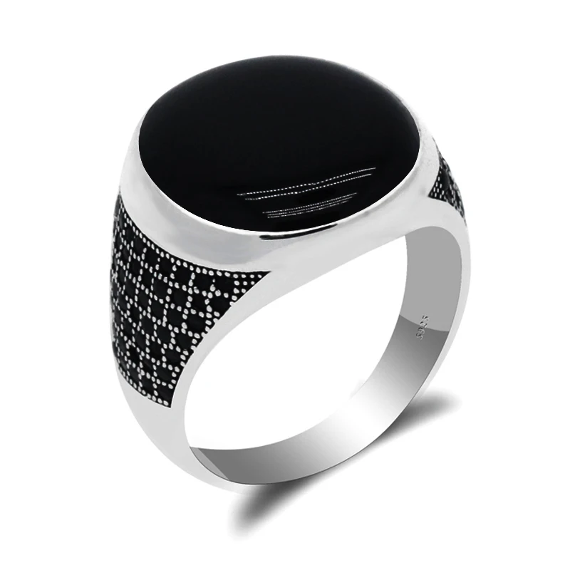 Мужское и женское кольцо из серебра 925 пробы с черной эмалью | Украшения