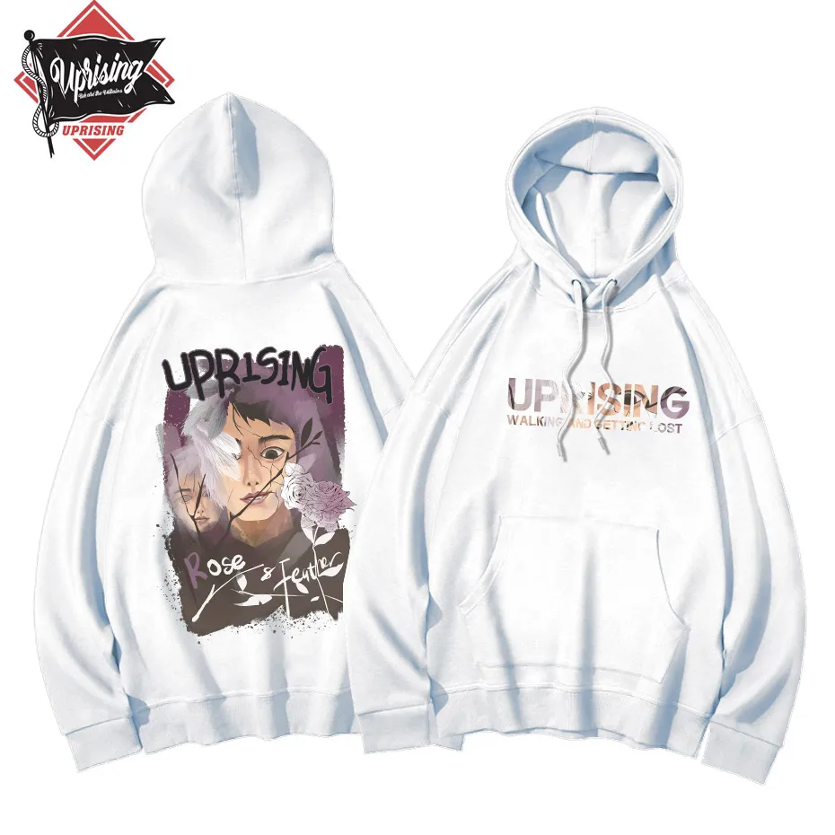 

UPRISING Hoodies, Sweatshirts Streetwear Men Hip Hop Illusion Girl Letter Print Harajuku Cotton Casuallong Sleeve Black