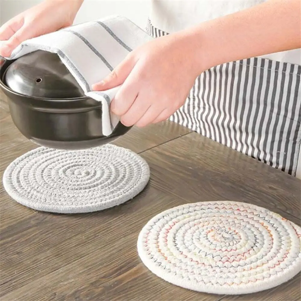 

Round Cotton Knitting Table Mat Heat Insulation Pot Holder Round Coasters Coffee Drink Tea Cup Table Placemats Mug Coaster