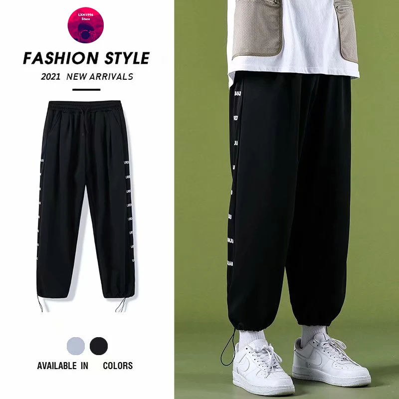 

Casual Mens Hip Hop Clothing Harajuku Fashion Loose Trousers Elastic Waist Straight-leg Pants Japanese Streetwear Black Pants
