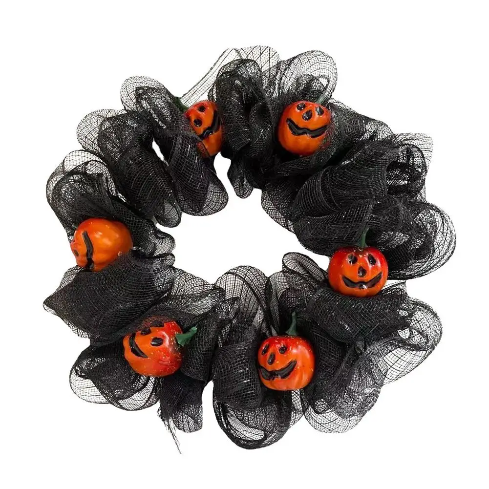 

Дверной венок на Хэллоуин, тыква, черная сетка, украшения на Хэллоуин