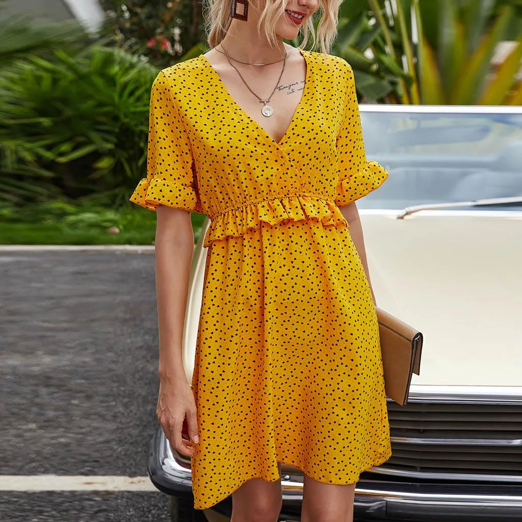 Летнее элегантное сексуальное пляжное платье для женщин 2020 модное в горошек с