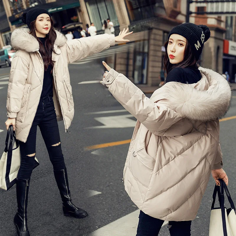 Куртки-пуховики для женщин коллекция 2019 года длинное утепленное Свободное