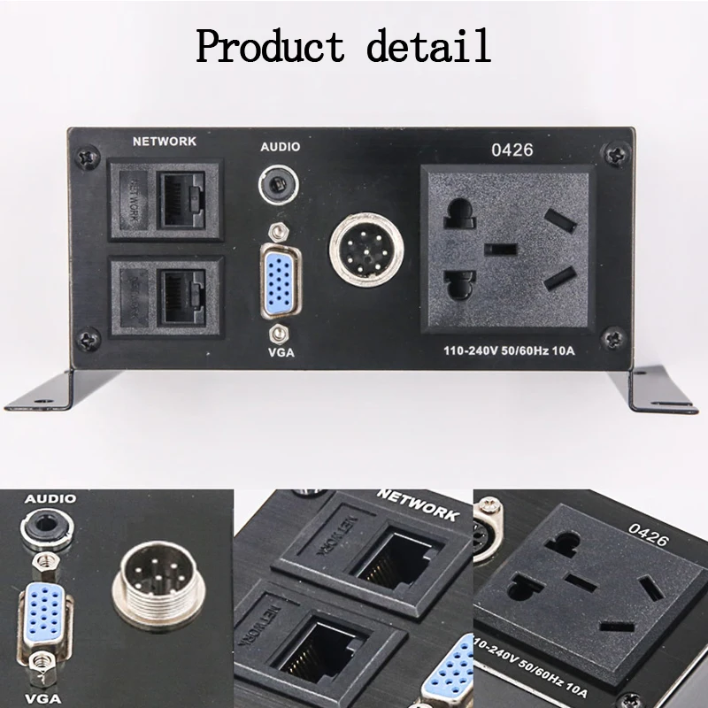 Multimedia Desktop Socket Zinc Alloy Panel With 3.5mm Audio VGA Aviation 8Pin Microphone Plug Dual Network Port |