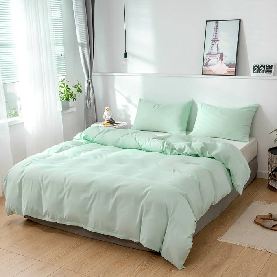light green Твердый супер мягкий пододеяльник набор король королева полный двойной один европейский спальный набор с одеялом чехол для дома отель постельные принадлежности - Цвет: light green