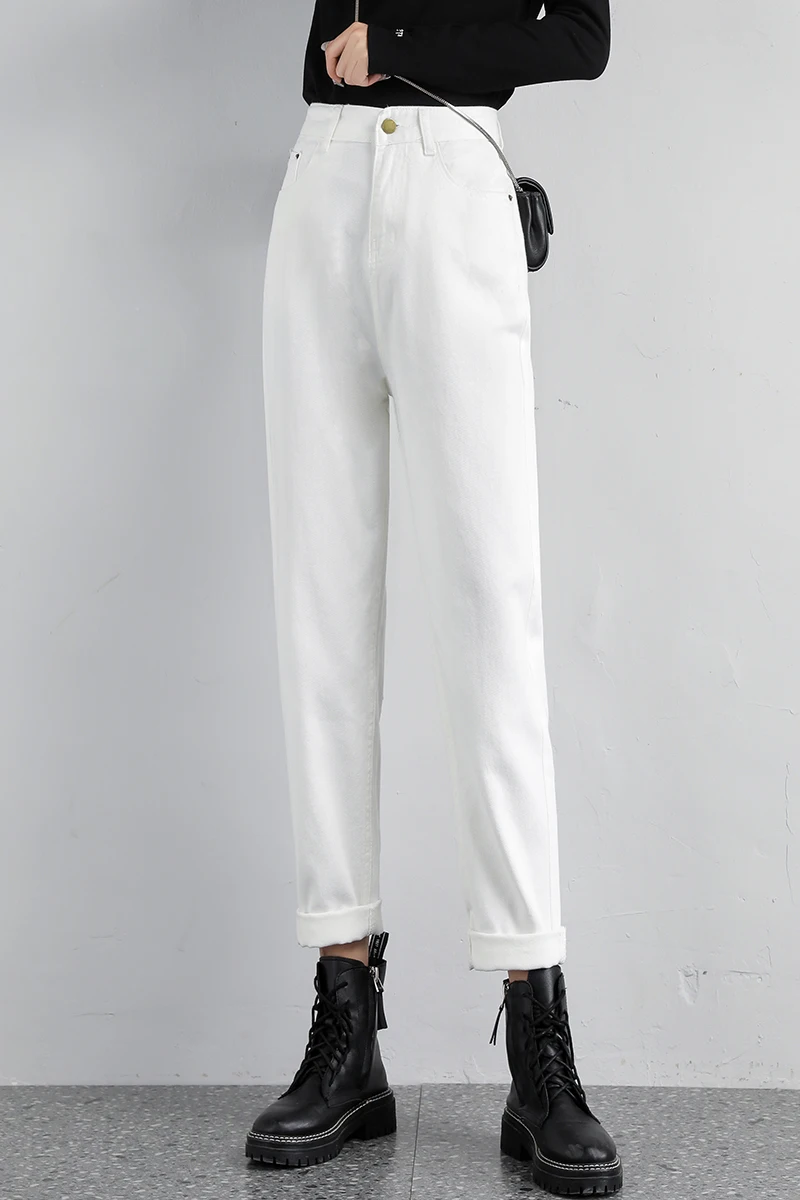 

Vintage White Women Jeans High Waist Casual Harem Pants Casual Loose Denim Female 2021 Spring Trousers Female