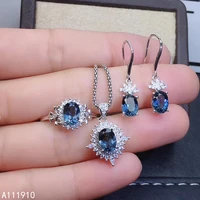 kjjeaxcmy fine jewelry 925 sterling silver inlaid natural blue topaz pendant earring ring ladies suit support detection noble