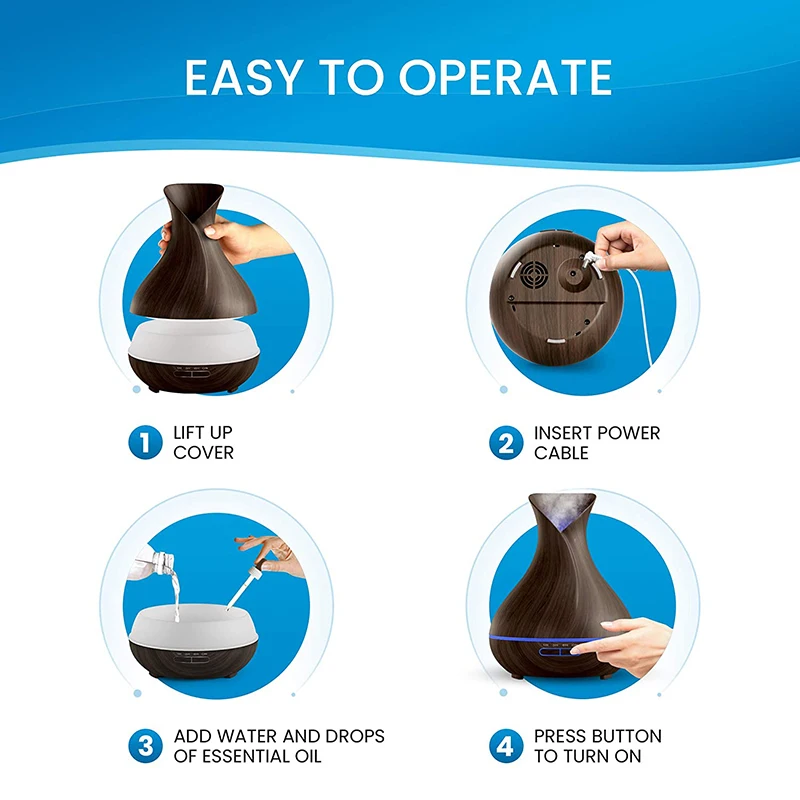 

550ML Ultrasonic Aromatherapy Humidifier Essential Oil Diffuser Air Purifier Home Mist Maker Aroma Diffuser LED Light