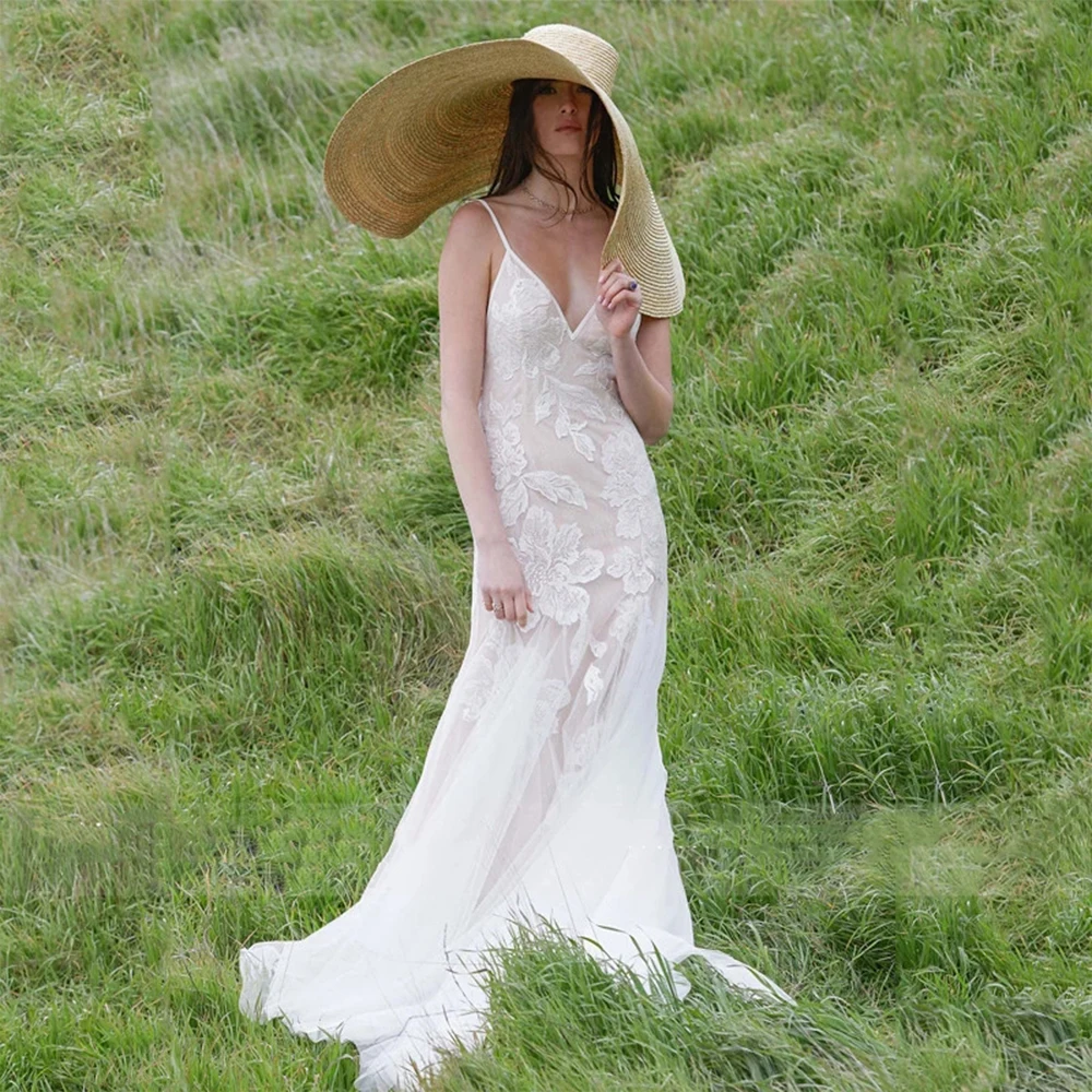 

Wedding Dresses Sexy Spaghetti Straps Open Backless Mermaid Lace Bridal Gowns vestido de noiva Custom Size