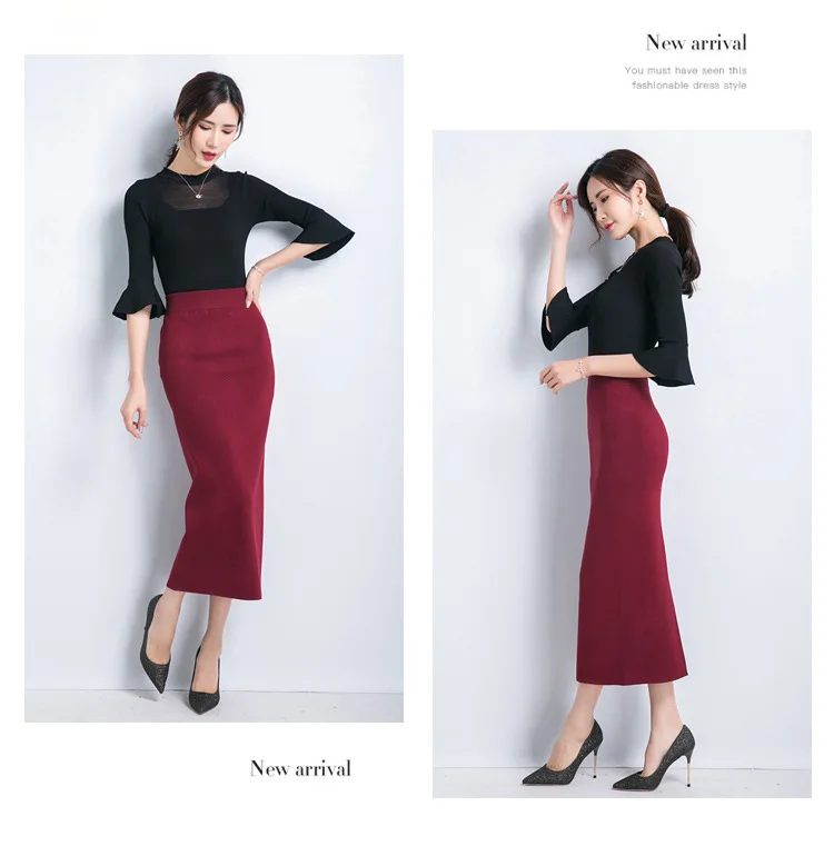 INNASOFAN knitted skirt Women's Autumn-winter sexy high waist skirt Fashionable high-end chic long solid skirt