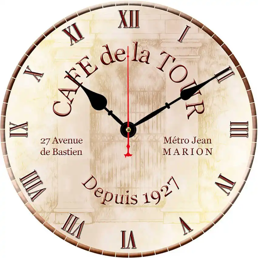 Letter Clock D Парижская башня настенные часы, настенные часы Бесшумный ход, круглые Настенные часы, потертые ретро дома для декора кухни, duvar saati - Цвет: Letter Clock D
