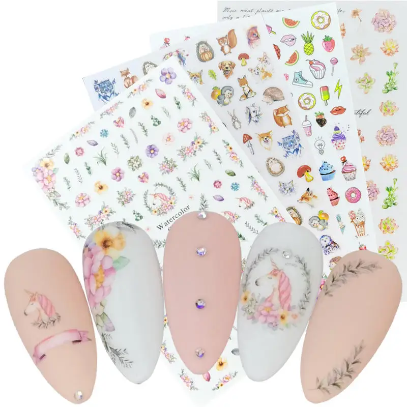 

2021 Spring New Arrivals Peony Flower Bee Green Leaf Dragonfly Bird 3D Ultra thin Gummed Nail Art Sticker Decals Decoration