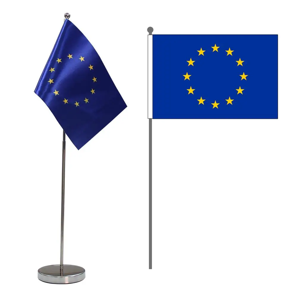 

European Union Table Flag 9" x 6" Office Decoration Desktop Desk Flag Table Display with Sticks & Bases Table Flag Flagpole Set