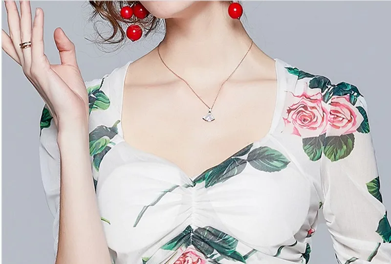 

2021 Spring summer European American new fashion sexy women yarn printing slim sexy dress