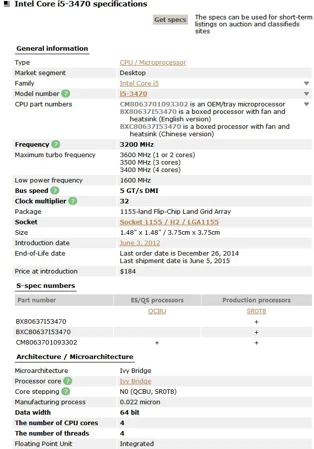 Процессор Intel Core i5 3470 6 Мб кэш памяти 3 2 ГГц 77 Вт LGA 1155 для ПК настольного компьютера