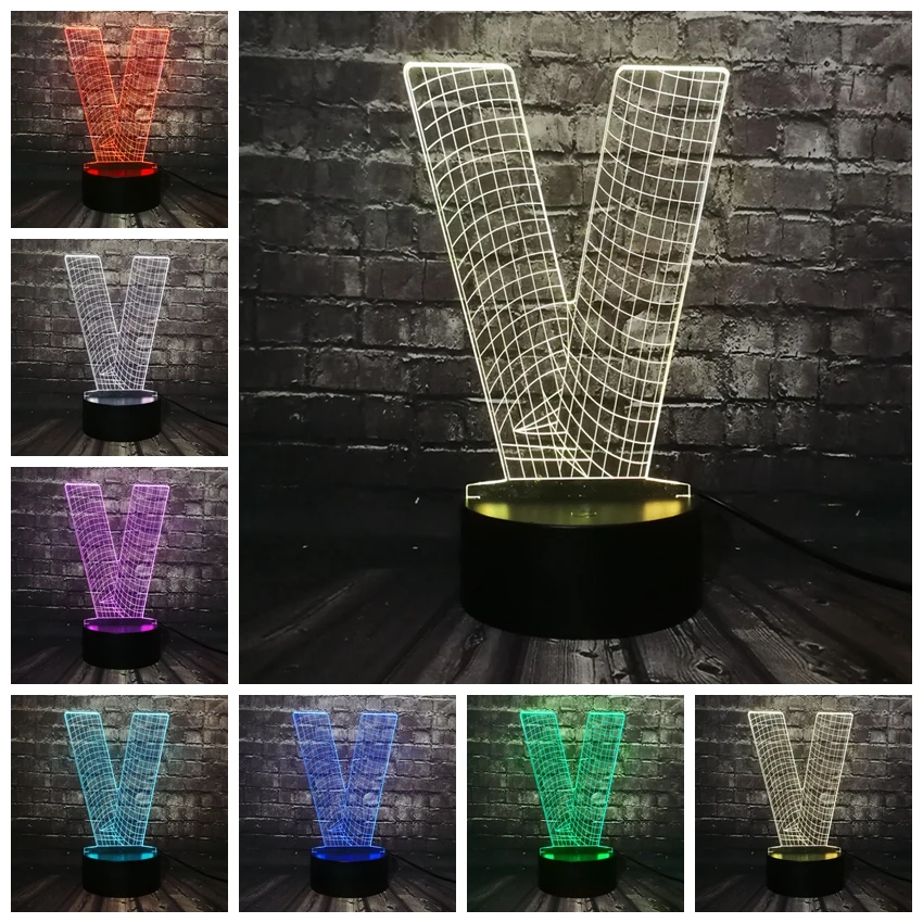 Новое 3D освещение Алфавит буквы V Виктори настольная лампа USB цветной светодиодный ночник Сенсорное украшение дома детский подарок на праздник