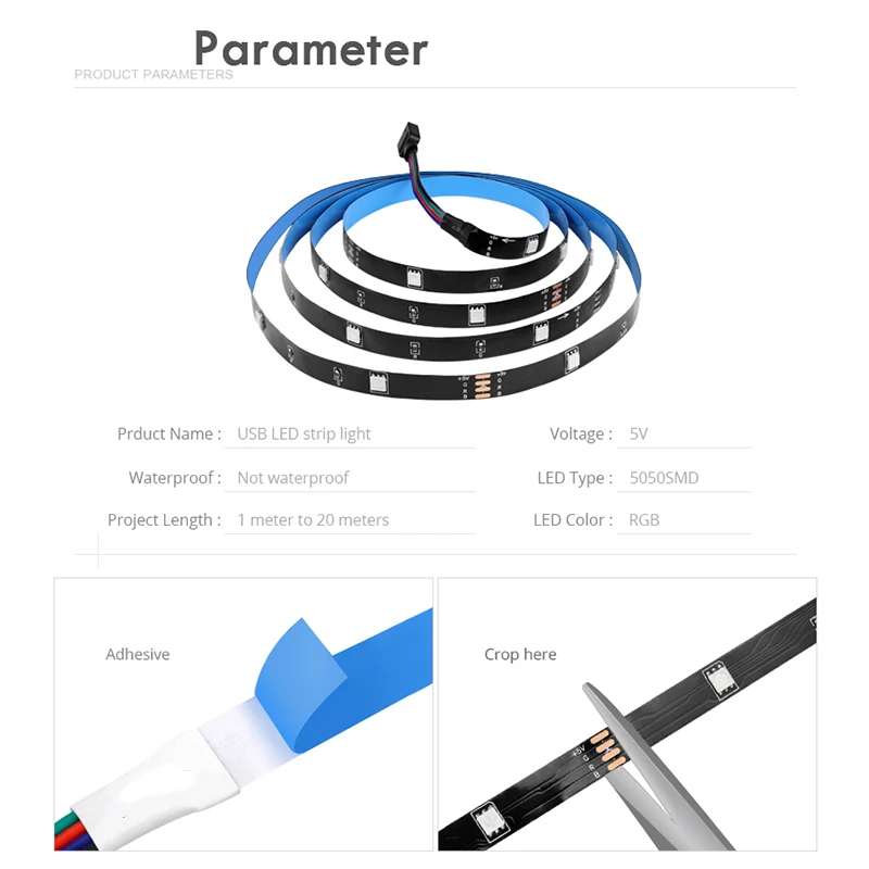 Светодиодная лента RGB для подсветки телевизора 24 клавиши USB 1/2/3/4/5 м | Лампы и