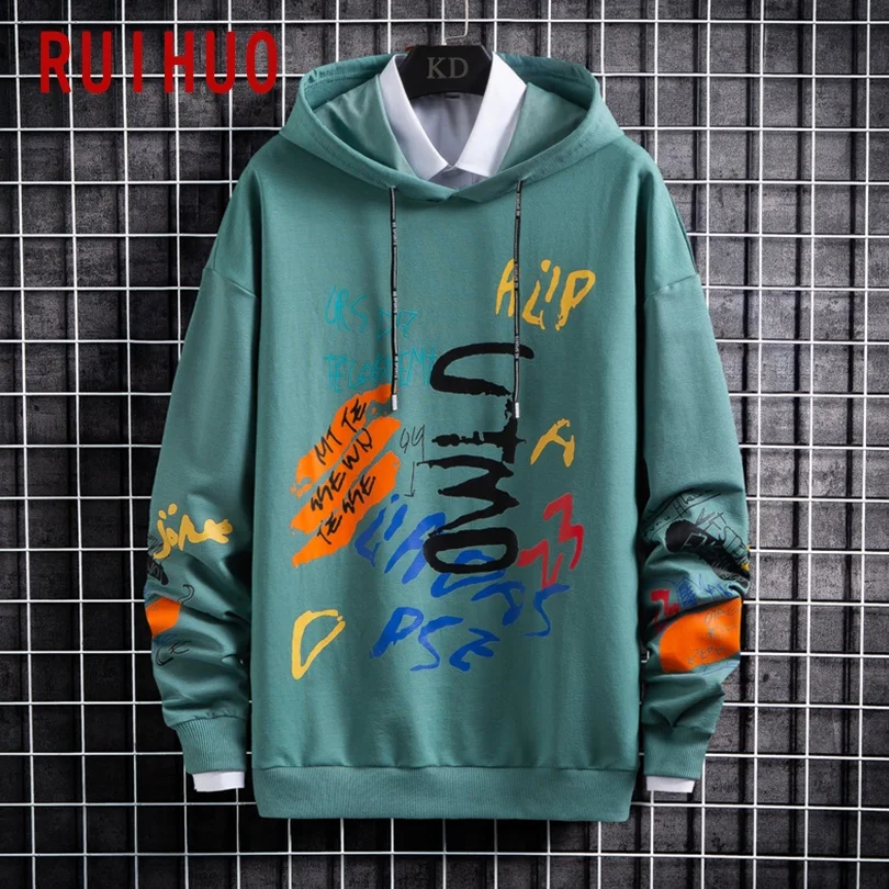 

RUIHUO Hand-painted Pullover Hoodie Men Streetwear Sweatshirt Men Tops Harajuku Pullover Men Hoodie Korean Clothes 2021 Spring