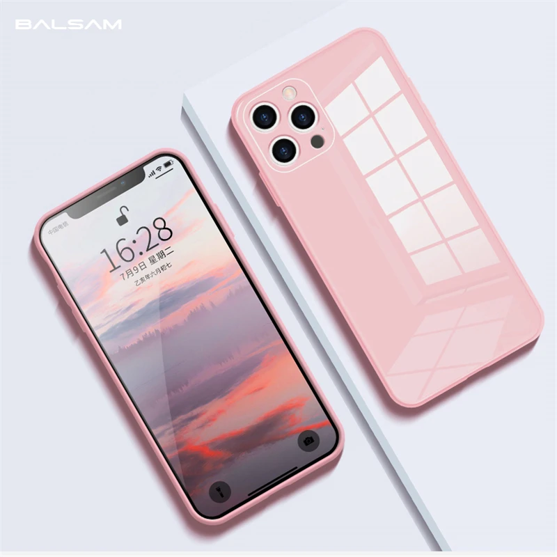 Квадратный чехол из закаленного стекла для телефона iPhone 12 Mini 11 Pro Max X XR XS 7 8 Plus SE 2