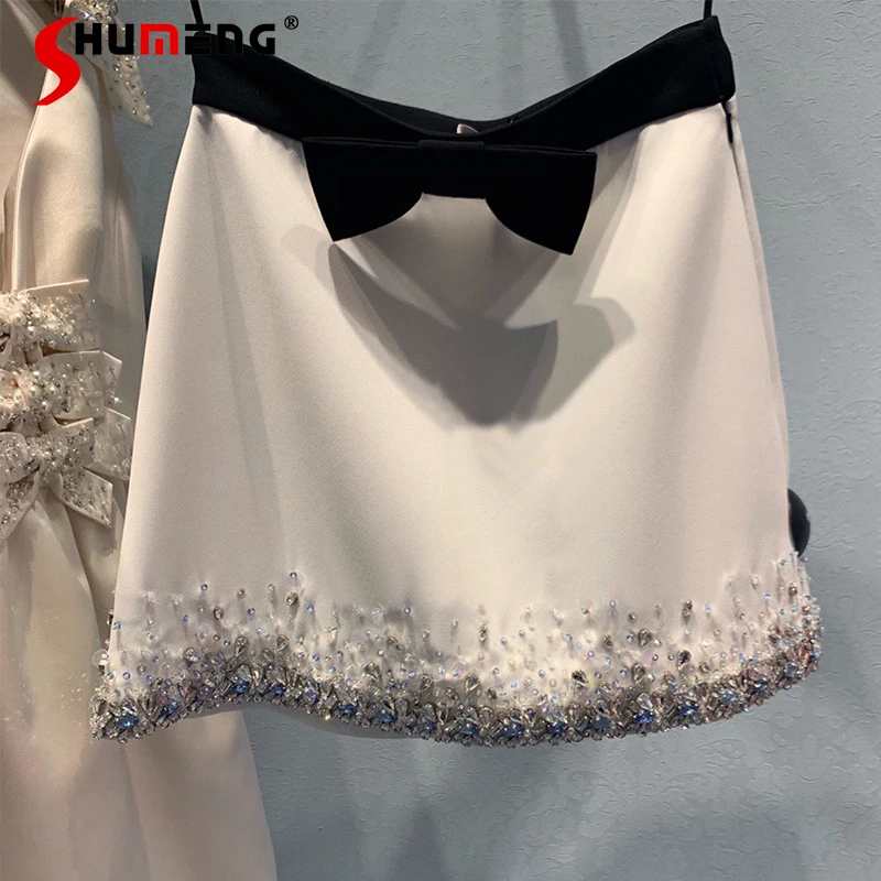 

Женская трапециевидная юбка в западном стиле, элегантная юбка контрастных цветов с высокой талией и бантом во французском стиле, Новинка ле...