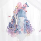 Парик сладкой конфетно-фиолетовой синей розовой Лолиты Kawaii Harajuku фея косплей челки вьющиеся длинные волосы для вечерние девушек