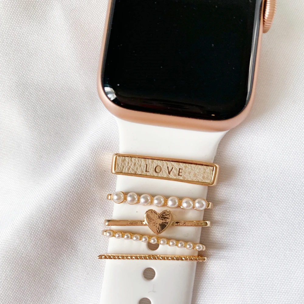 

Metal Charms Decorative Ring Loop for Apple Watch Band Silicone Strap Creative Watchband Accessories for iwatch Bracelet Diamond