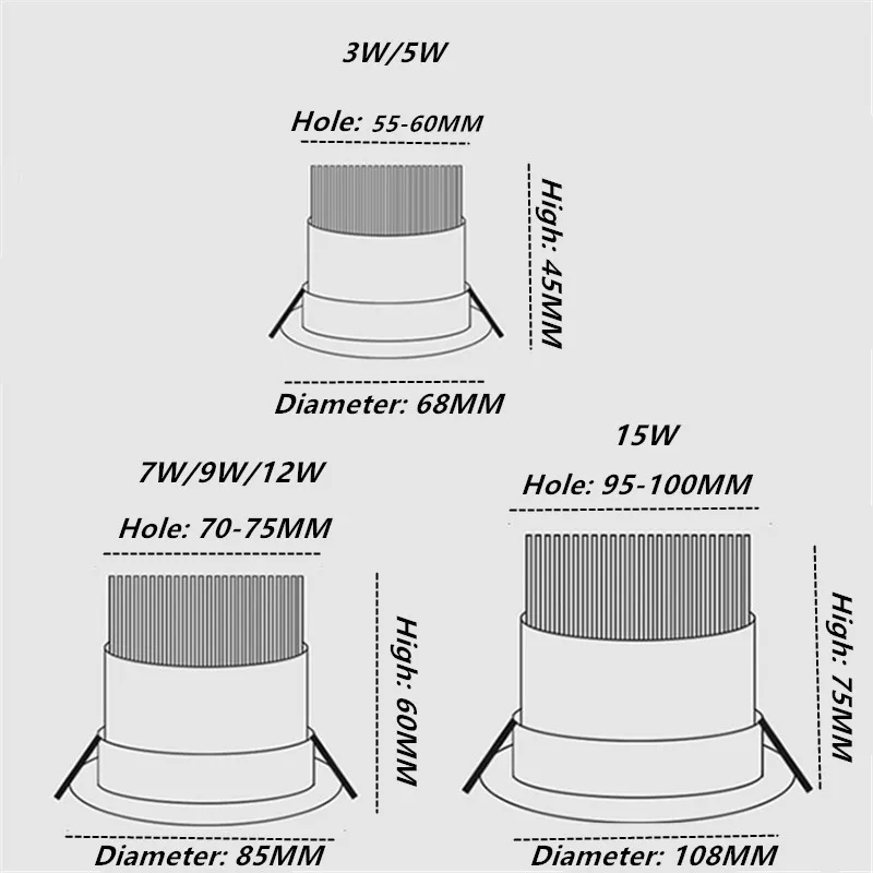 

Dimmable Led downlight light COB Ceiling Spot Light 3w 5w 7w 9W12w15W ceiling recessed Lights Indoor Lighting AC110V-220V