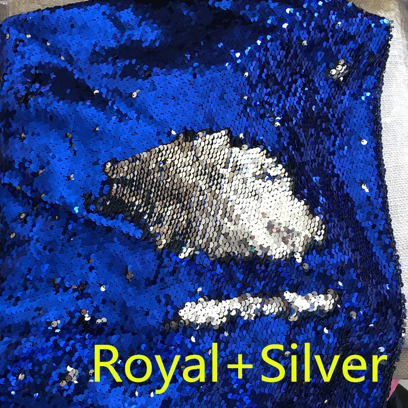Royal blue sliver 130 см x 50 см Реверсивный Русалка рыбья чешуя блесток ткань зеленый/розовое золото блесток ткань с пайетками для платьев/бикини/наволочки - Цвет: Royal blue sliver