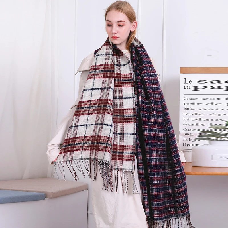 

2020 Newest Long Scarf Grid Two-Sided Acrylic Elegant Wrap Scarf Stole Shawl Poncho Scarves