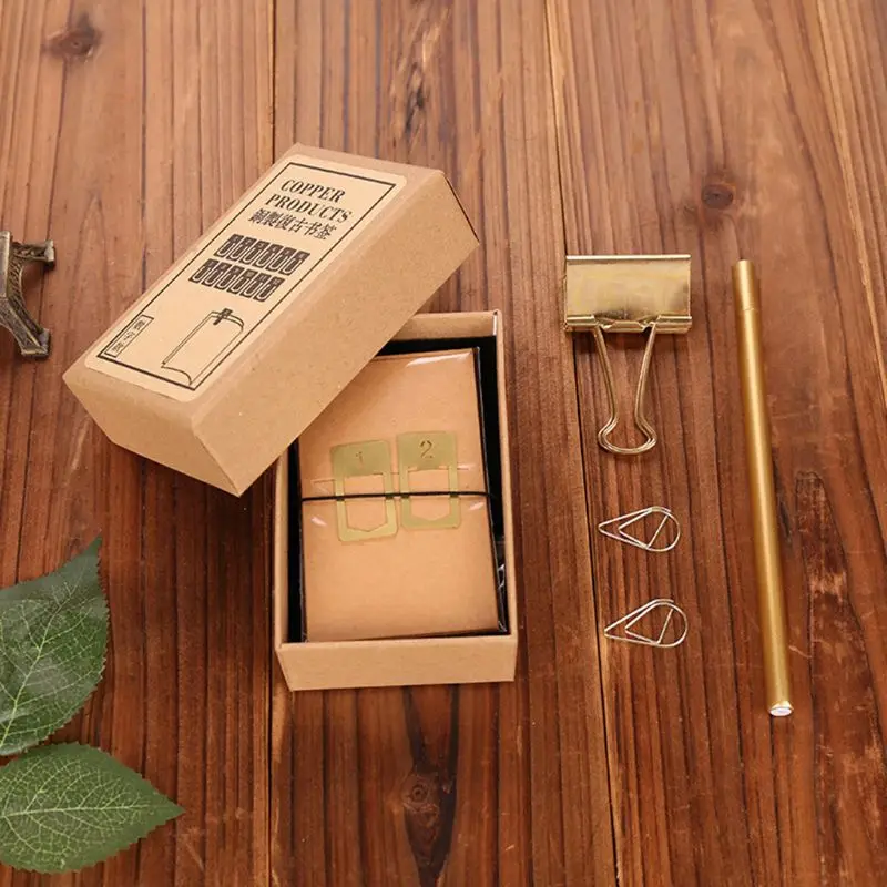 12Pcs Brass Bookmarks Number Metal Index Clamp Line Book Marker Stationery School Supplies Gift | Канцтовары для офиса и дома