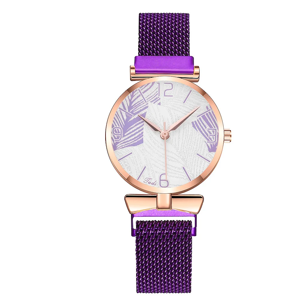 

New fashion watch magnetic clasp creative leaf printing literal casual women's watch