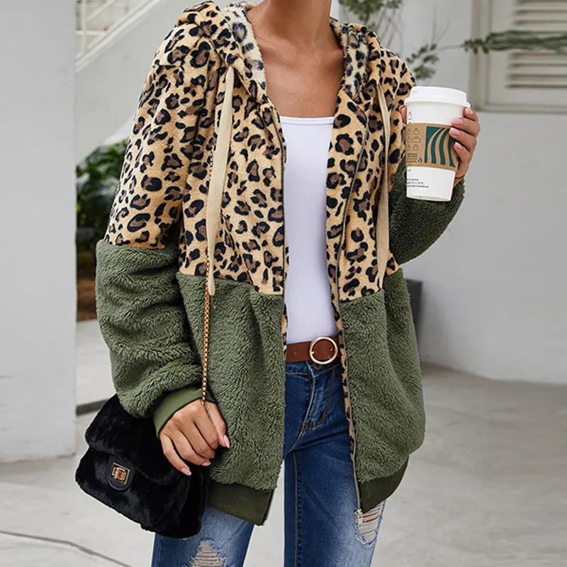 

Женская леопардовая толстовка с капюшоном и длинным рукавом, на молнии