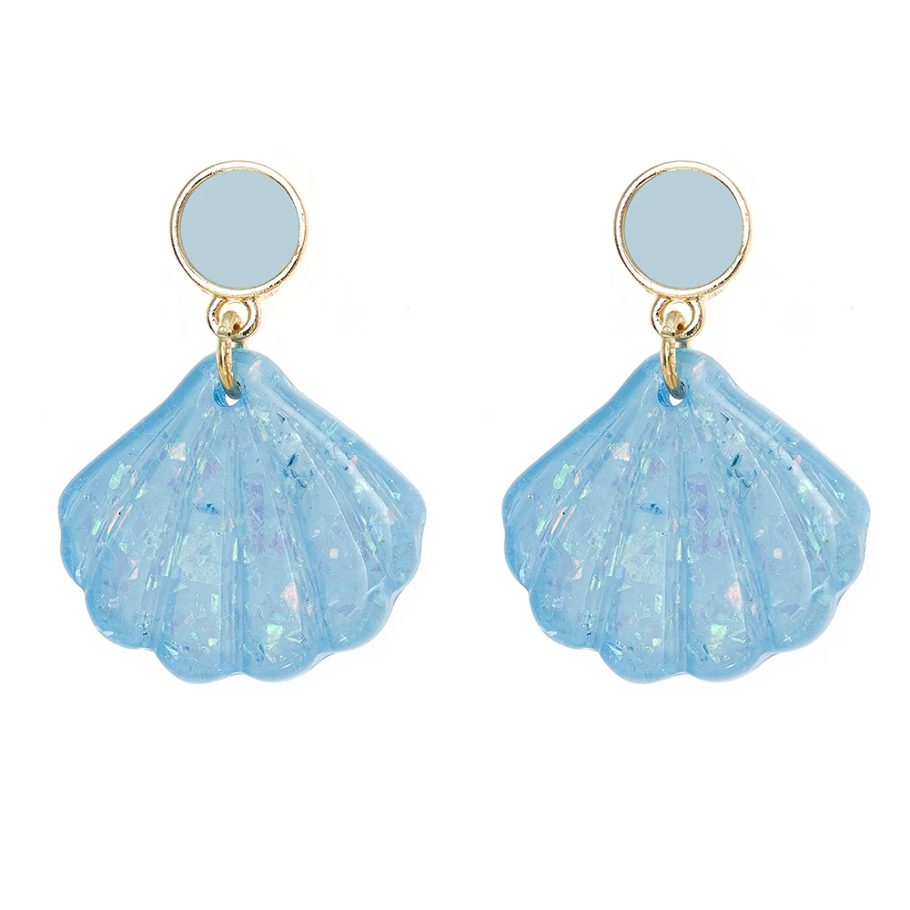 

summer clear enamel shiny jelly blue color coconut sea shell drop earrings