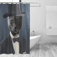 creative mr cat print design shower curtain polyester fabric waterproof mildew proof bath curtain with 12 hooks for shower room