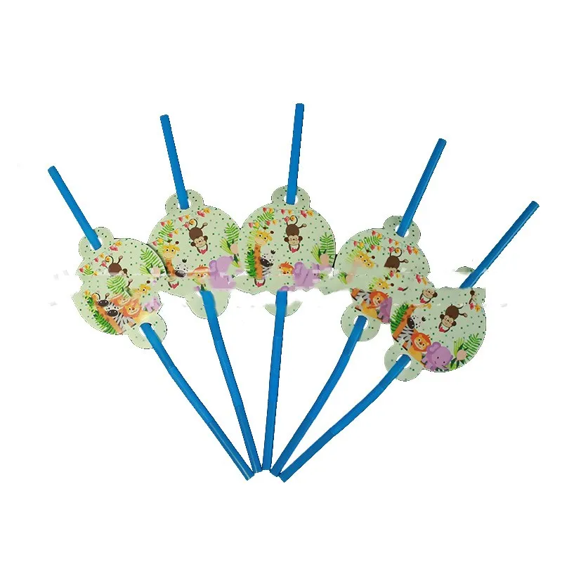 Straw 10pcs Вечерние украшения в виде животных в джунглях, капкейки, тарелки, чашки, украшения для вечеринки на день рождения, детские подарки для мальчиков, вечерние украшения - Цвет: Straw 10pcs