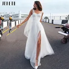 Женское свадебное платье JEHETH, фатиновое Плиссированное Платье с V-образным вырезом, разрезом сбоку и жемчужинами, лето 2021