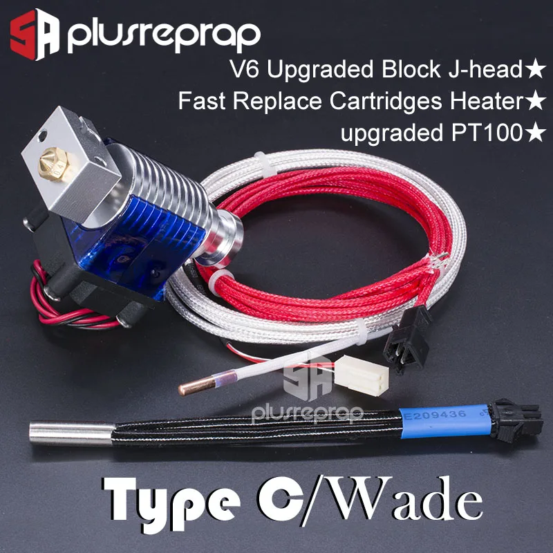 Type C Wade V6 J-head 12V 24V все металлические Hotend Уэйд или экструдер Bowden в нагреватель термистор Вентилятор Насадка теплоотвод для 1,75/3 мм 3D-принтеры часть - Цвет: Type C Wade