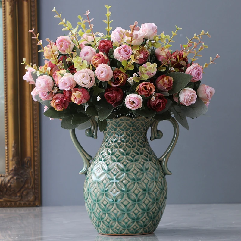 

Modern Ceramic Vase Home Decoration Accessories Living Room Bedroom TV Cabinet TableTop Flower Arrangement Art Retro Flower Pot