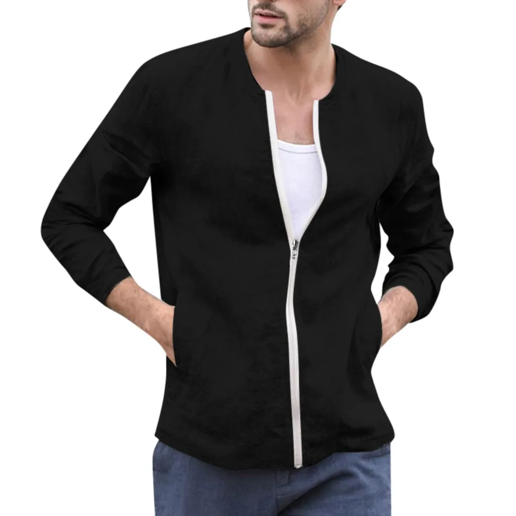 Мужская повседневная куртка на молнии тонкая уличная из смесового хлопка