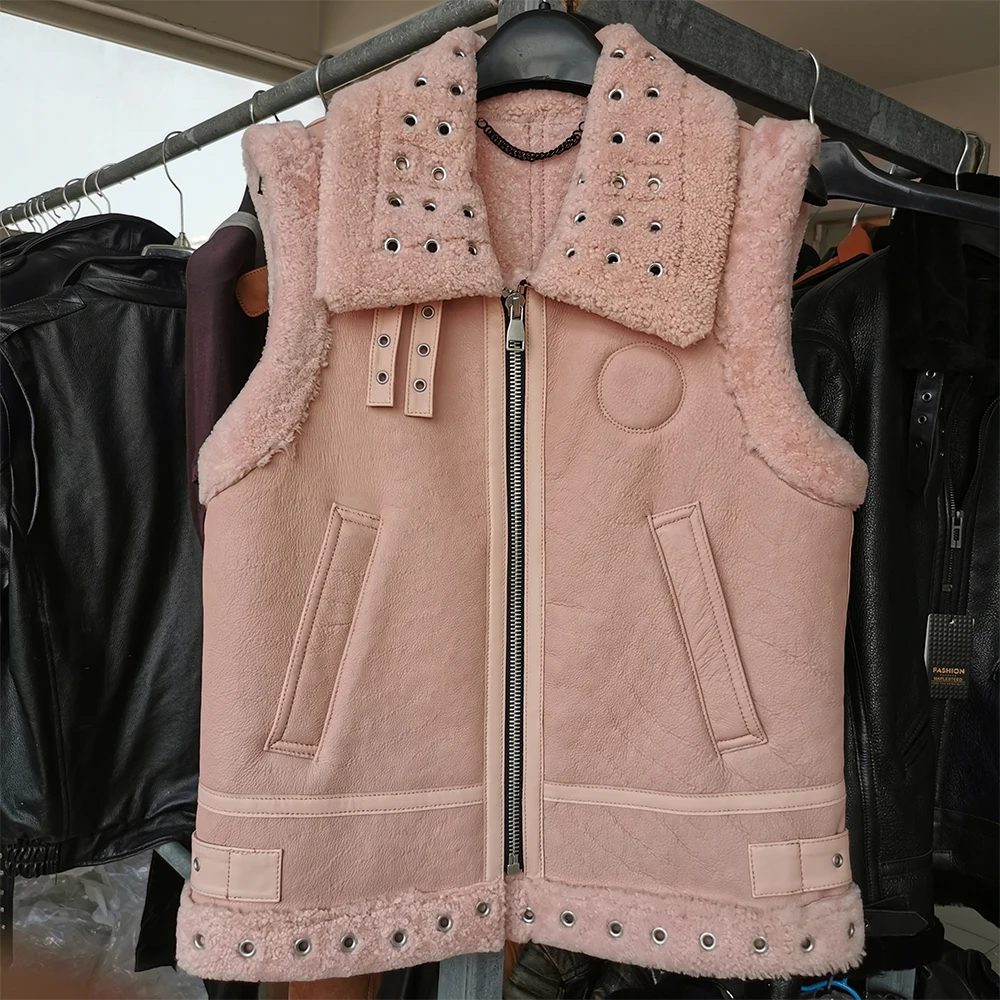 

Shearling Fur Vest Thick Warm 100% Sheep Fur Vest Women Shearling Waistcoat M497