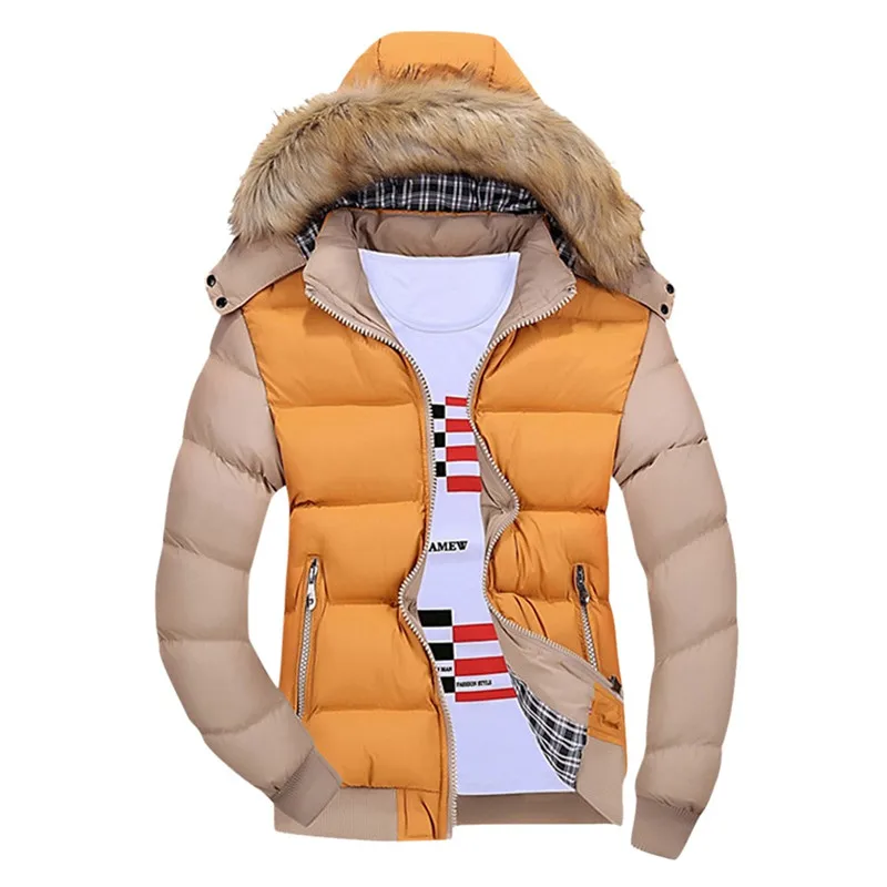 Мужские зимние куртки мужские повседневные толстая парка с капюшоном и меховым