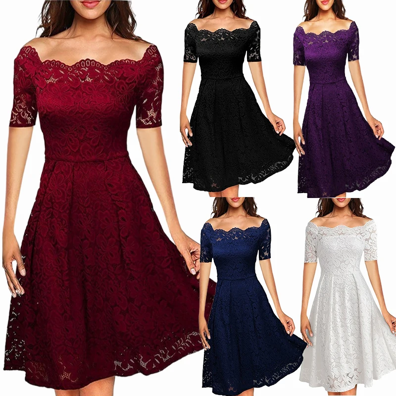 Женское платье в винтажном стиле элегантное Цветочное с открытыми плечами