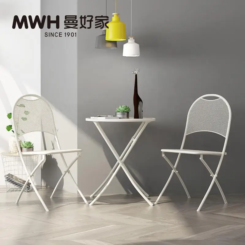 Стол и стул для балкона из кованого железа комплект трех предметов складной стол