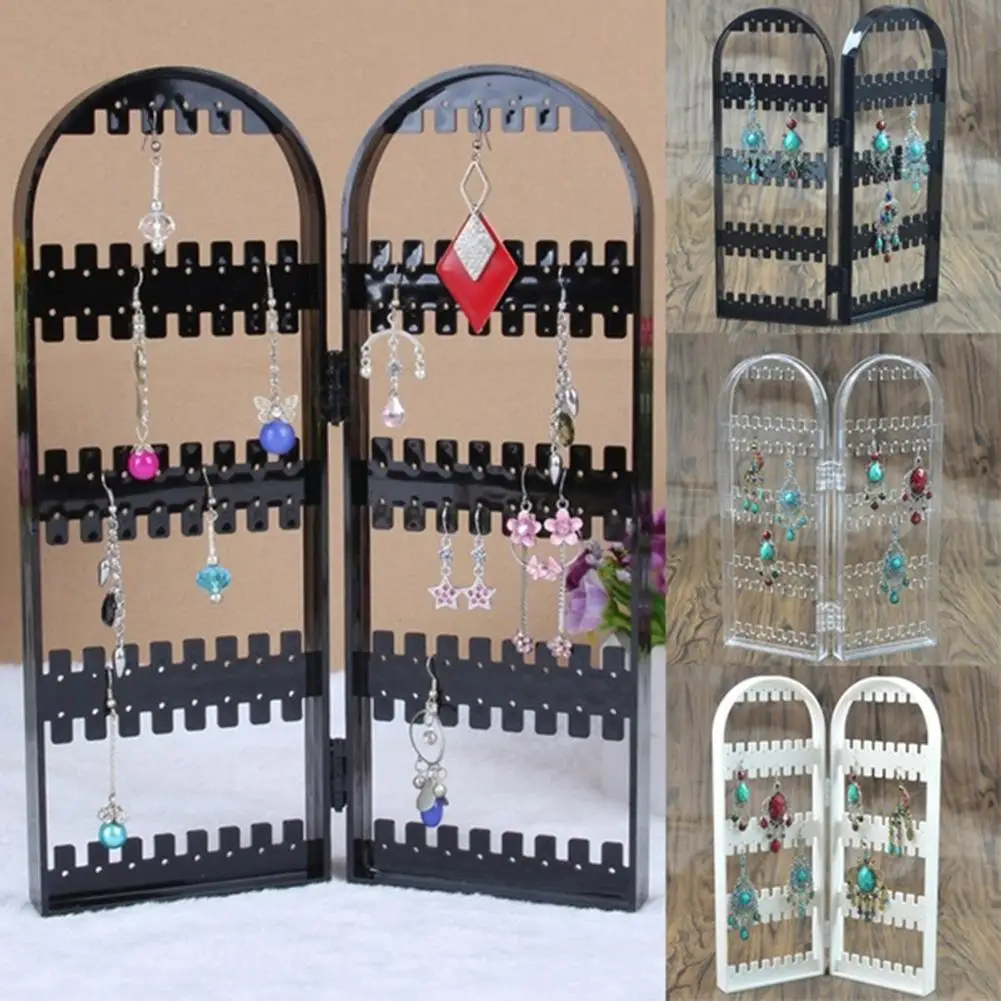 

120 Holes Plastic Clear Earrings Studs Display Rack Folding Screen Earring Jewelry Display Stand Holder Storage Box