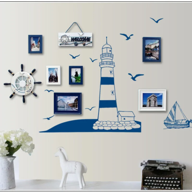 

Blue Sailboat Seagull Wall Picture Frame Wall Decoration Wall Decorations Living Room Wall Stickers