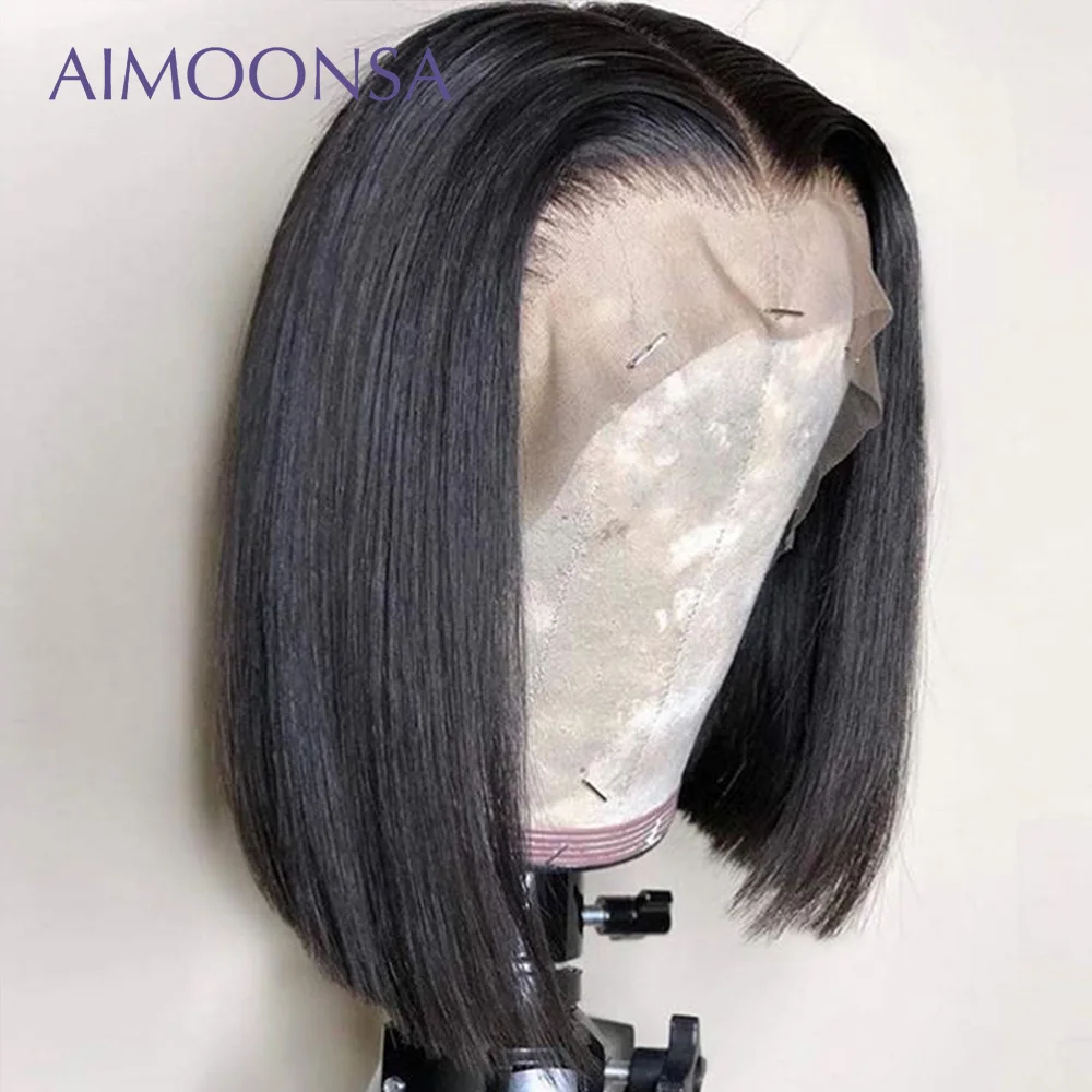 Прозрачный кружевной передний парик волос прямые волосы боб 13 × 6 фронта шнурка